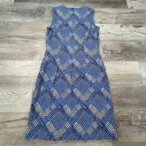 J.McLaughlin Catalina Cloth Sheath Dress Blue Geometric Print Size Small - Picture 4 of 8